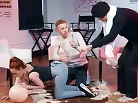 Shocked patient fuck psychologist with dildo ball