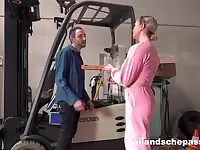 Young lad fucks premium Dutch beauty in the warehouse